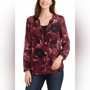 George Burgundy Floral Sheer Blouse | Size L/G